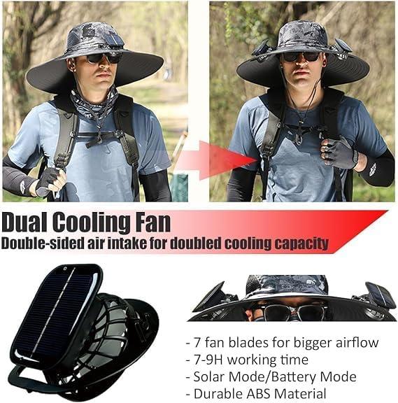 [Father's Day Sale - 50% off] Men's Solar Fan Hat Sun Hat with 3 Adjustable Levels