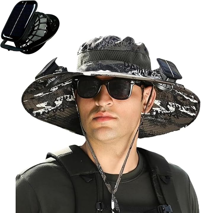 [Father's Day Sale - 50% off] Men's Solar Fan Hat Sun Hat with 3 Adjustable Levels
