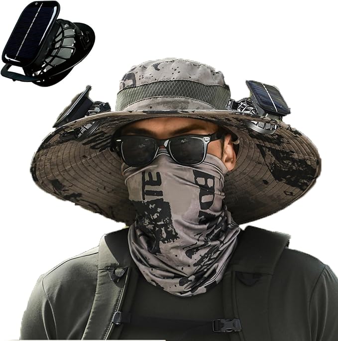 [Father's Day Sale - 50% off] Men's Solar Fan Hat Sun Hat with 3 Adjustable Levels
